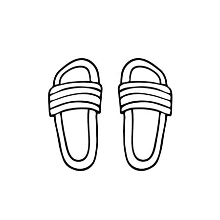 Hand drawn vector illustration. Summer shoes with decor. Black sketch, Doodle on a white background.のイラスト素材