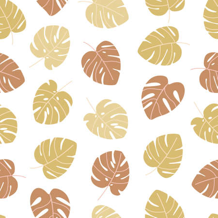 Seamless pattern with monstera leaves in beige shades. Cute vector illustration for textiles, decor...