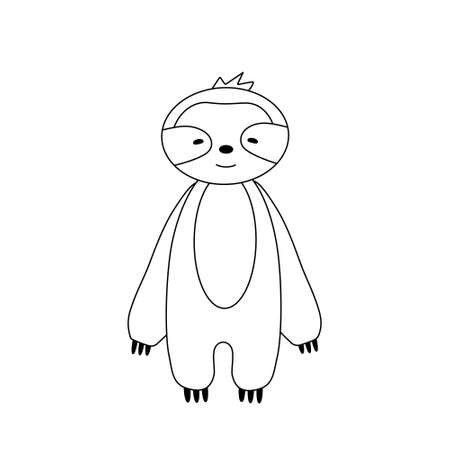 Simple silhouette of a cartoon sloth. Primitive outlines, a funny toy, a fantasy. Cute coloring book for small children, vector illustrationのイラスト素材