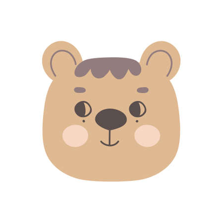 The face of a cute bear cub with open eyes. The head of a funny animal. Vector illustration for the design of baby clothes, nursery and postersのイラスト素材