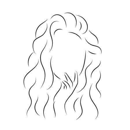 The silhouette of womans face and hairstyle. Icon for stylists design, or business card. Vector illustration in the style of sketch, line art, minimalismのイラスト素材