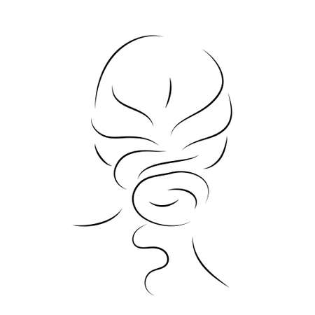 The silhouette of womans face and hairstyle. Icon for stylists design, or business card. Vector illustration in the style of sketch, line art, minimalismのイラスト素材