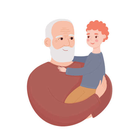 Happy grandfather is holding little grandson in his arms. Portrait of character.のイラスト素材