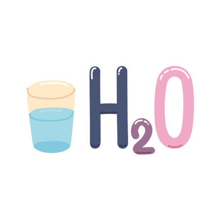 Glass of water chemical formula H2O. Doodle vector illustration.のイラスト素材