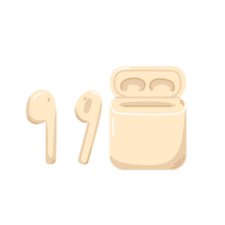 Wireless headphones and case. Doodle simple hand drawn vector illustration.のイラスト素材