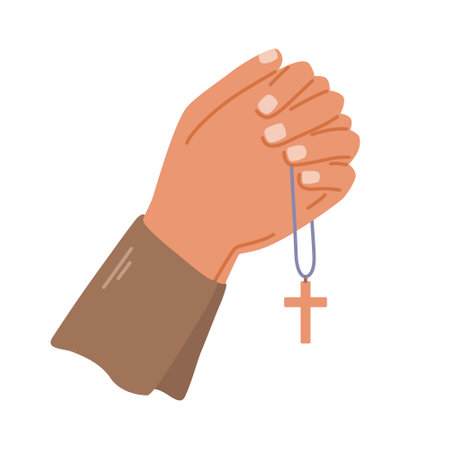 Hands of the praying and cross. Flat vector illustration.のイラスト素材