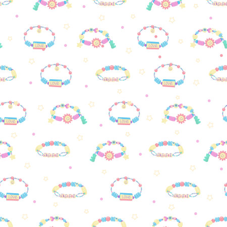 Childish seamless pattern with cute funny bead bracelets. Illustration for design, textiles, wrapping paper.のイラスト素材