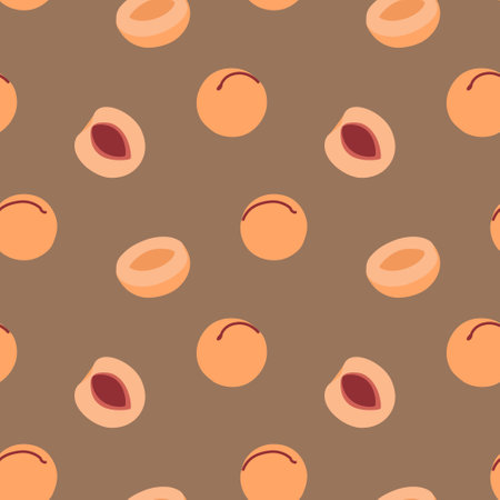 Seamless pattern with peaches on dark background. Contemporary abstract flat design for decor, covers, paper. Cute vector illustration.のイラスト素材