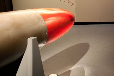 World war red bomb on display in studioの写真素材