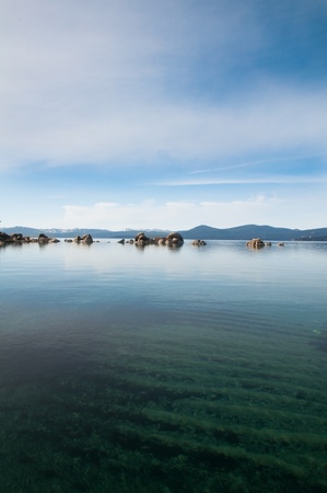 Beautiful landscape during winter time at the Lake Tahoe shore in Californiaの写真素材