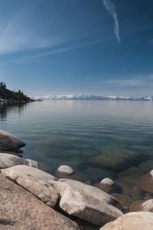 Beautiful landscape during winter time at the Lake Tahoe shore in Californiaの写真素材