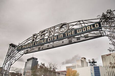 RENO - NOVEMBER 18TH, 2012   The original sign was built in 1926 to promote the Nevada Transcontinental Highway Exposition  The sign was last replaced in 1987 のeditorial素材