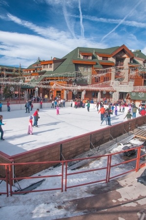 LAKE TAHOE, CA - DECEMBER 25: Children and adults play at the entertainement center by the Lake Tahoe December 25th, 2011, Lake Tahoeのeditorial素材