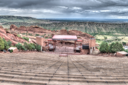 The Red Rocks Amphitheater lanscape formations  in Denver Coloradoの写真素材