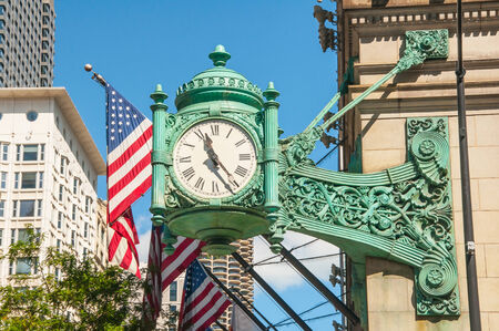 Green building clock in Chigago Illinoisのeditorial素材