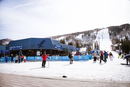 VAIL, USA, FEBRUARY, 13th 2015: SkIers and lift during ski season in Vail, Coloradoのeditorial素材