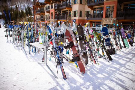 VAIL, USA, FEBRUARY, 13th 2015: SkIers and lift during ski season in Vail, Coloradoのeditorial素材