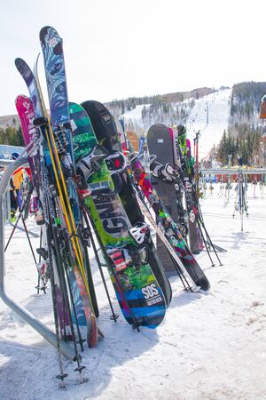 VAIL, USA, FEBRUARY, 13th 2015: SkIers and lift during ski season in Vail, Coloradoのeditorial素材