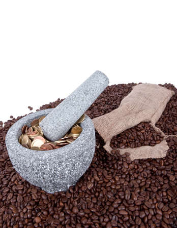 trading money with coffee beansの写真素材