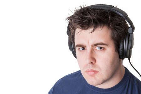 man represents himself as a radio moderator and he s awaiting to announce the musicの写真素材