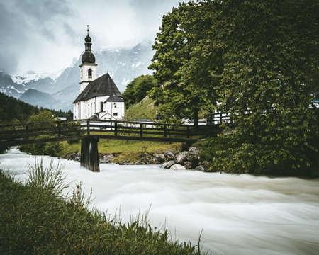 Church in Ramsau called St. Sebastian near Berchtesgaden in Bavariaの写真素材