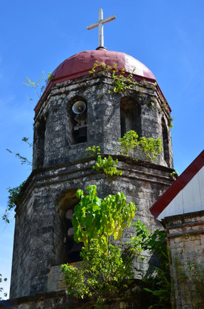 Ancient bell tower of a church on Siquijor island, Philippinesの写真素材