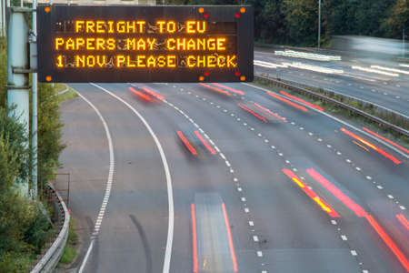 Brexit Freight UK Motorway Signage With Blurred Vehiclesの写真素材