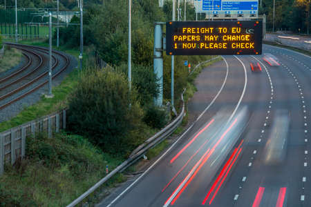Brexit Freight UK Motorway Signage With Blurred Vehiclesの写真素材