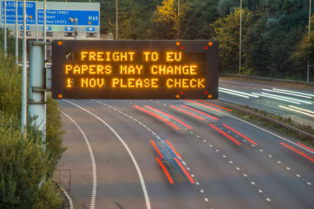 Brexit Freight UK Motorway Signage With Blurred Vehiclesの写真素材