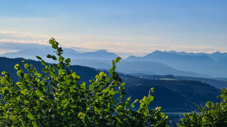 A panoramic view on the Karawanks in Carinhia, Austrian Alps. The mountains in the back are very...
