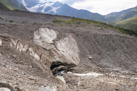 An amazing view on the Shkhara Glacier in the Greater Caucasus Mountain Range in Georgia, Svaneti...