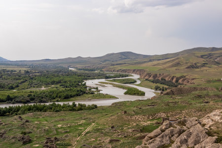 View from the ancient cave city of Uplistsikhe overlooking the Mtkvari river, in the Shida Kartli...