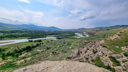View from the ancient cave city of Uplistsikhe overlooking the Mtkvari river, in the Shida Kartli...