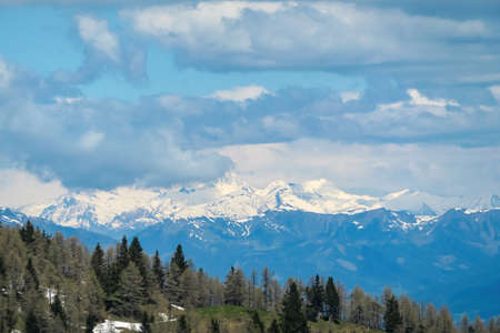 Mountain peak of Hahnkogel (Klek) with panoramic view in spring on the Karawanks, Carinthia,...