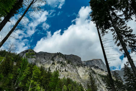 Panoramic view on Karlhochkogel and Foelzkogel in Hochschwab Region in Upper Styria, Austria. Sharp...