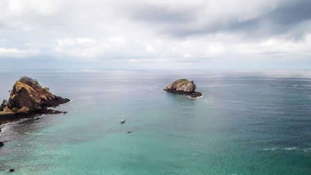 A drone shot of an idyllic Koka Beach. Hidden gem of Flores Indonesia. Beauty in the nature....