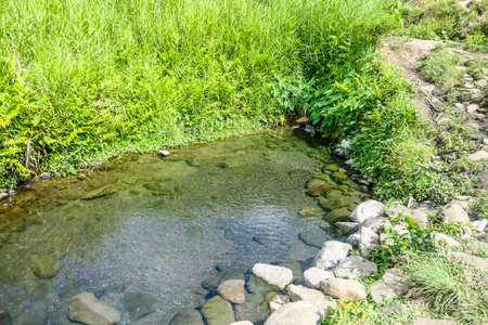 A hot spring hiding between the rice fields under the Kelimutu Volcano, Moni, Flores, Indonesia. The...