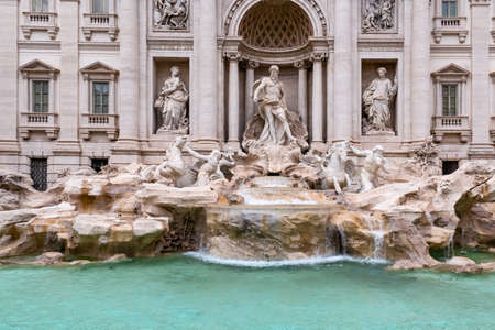 Trevi Fountain, the largest Baroque fountain in the city and one of the most famous fountains in the world located in Rome (Roma), Lazio, Italy, EU Europe. Fontana di Trevi in the Trevi districtの写真素材