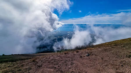 Panoramic view from volcano Mount Vesuvius on the bay of Naples, Province of Naples, Campania...