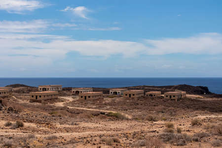 Panoramic sea view on the abandoned leper village of Sanatorio de Abona near Abades beach, east...