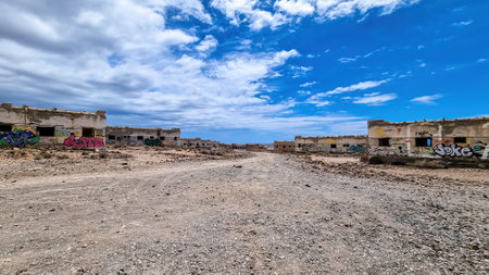 Panoramic view on the abandoned leper village of Sanatorio de Abona near Abades beach, east coast...