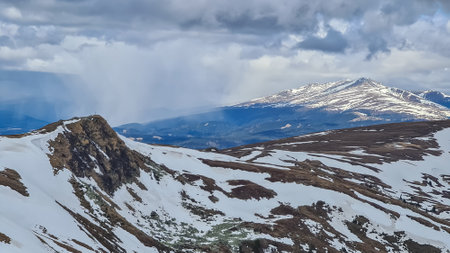 Scenic view on summit cross of mountain peak Gertrusk seen from Ladinger Spitz, Saualpe, Carinthia,...