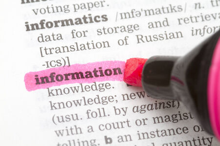 Information Dictionary Definition single word with soft focus