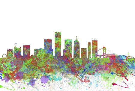 Watercolor art print of the skyline of Detroit United Statesの写真素材