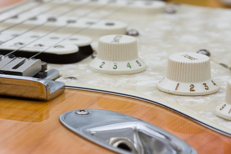 Electric Guitar Stringed Instrument closeup macro shotの写真素材