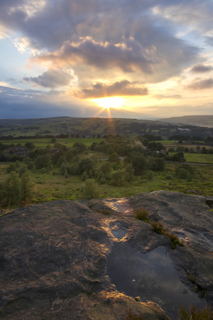 Sunset over Norland moor, Halifax , West Yorkshireの写真素材