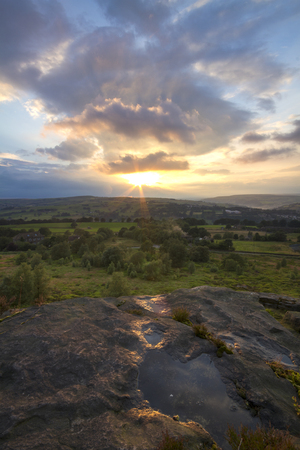 Sunset over Norland moor, Halifax , West Yorkshireの写真素材