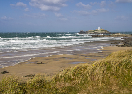 Godrevy Lighthouse on the coast of cornwallの写真素材