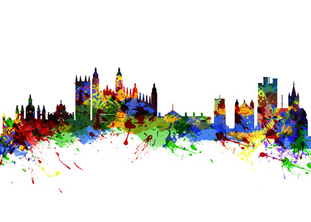 Watercolor art print of the Skyline of Cambridge Englandの写真素材