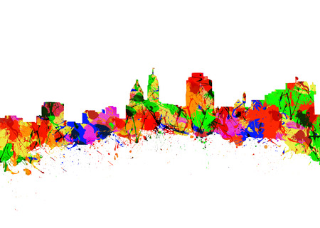 Watercolor art print of the Skyline of Cincinnati USAの写真素材